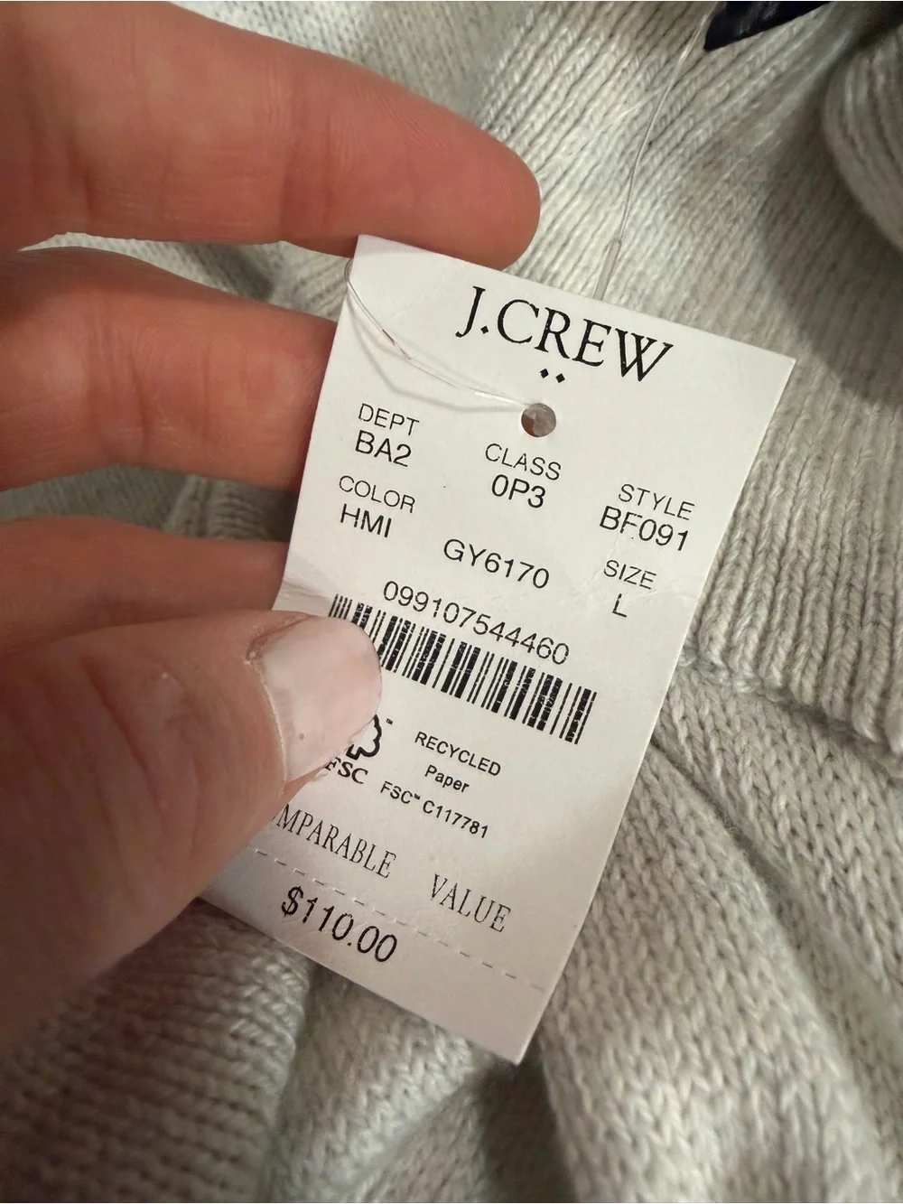 J crew heather mist Cotton half-zip sweater